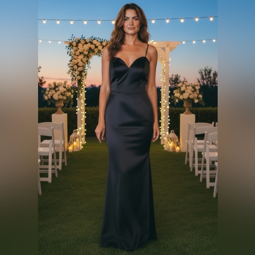 Sorella Vita Black Satin Mermaid Bridesmaid Gown US 12 Sweetheart Neckline Gown
